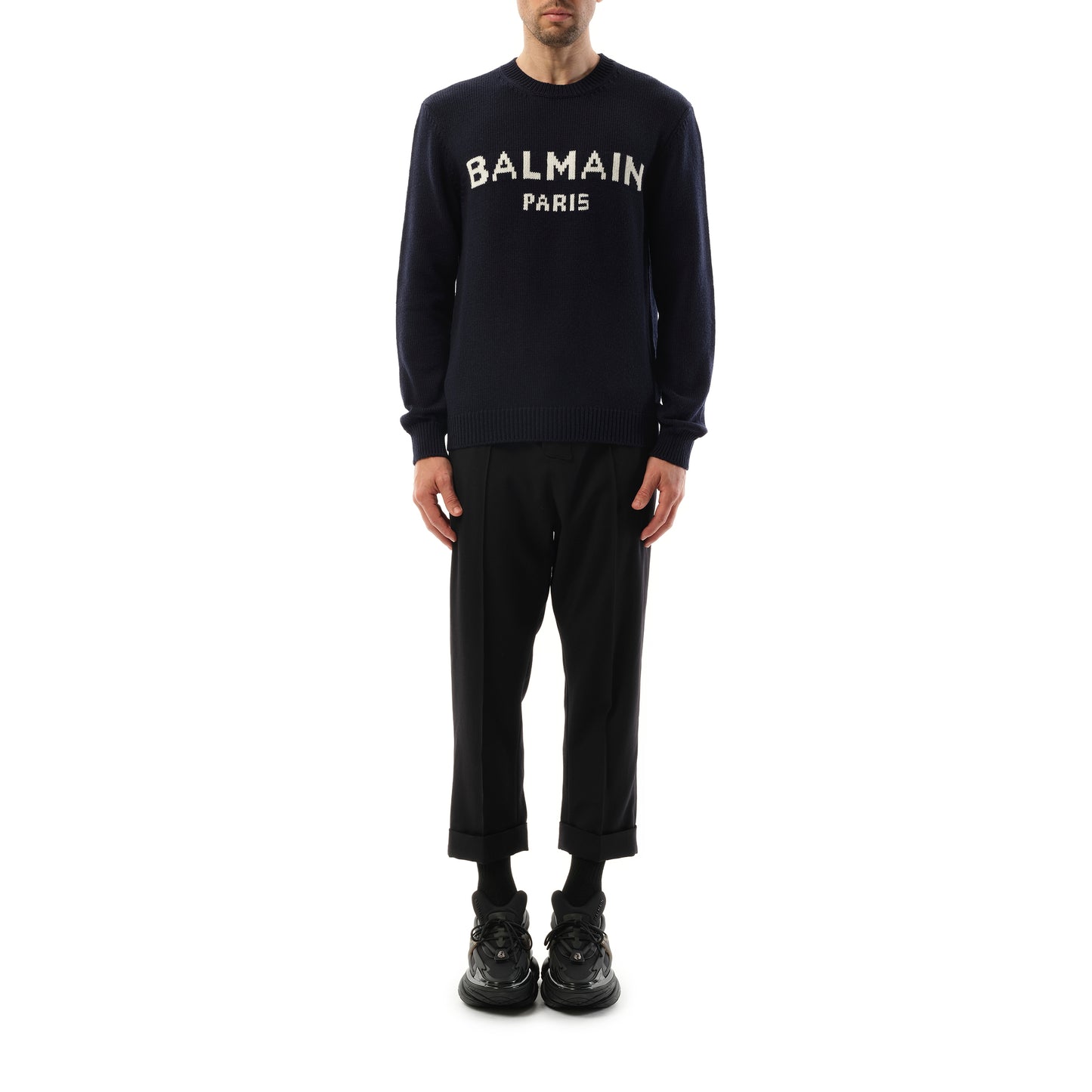 Balmain Wool Sweater in Blue/White