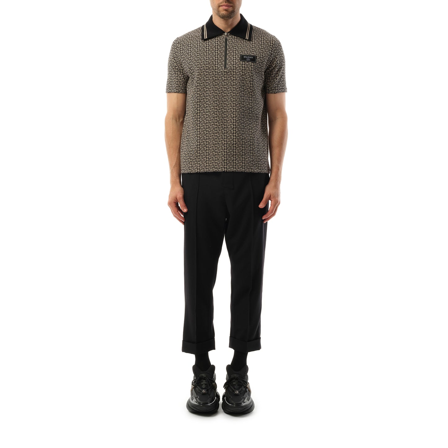 Monogram Couture Label Zipped Polo in Ivory/Black