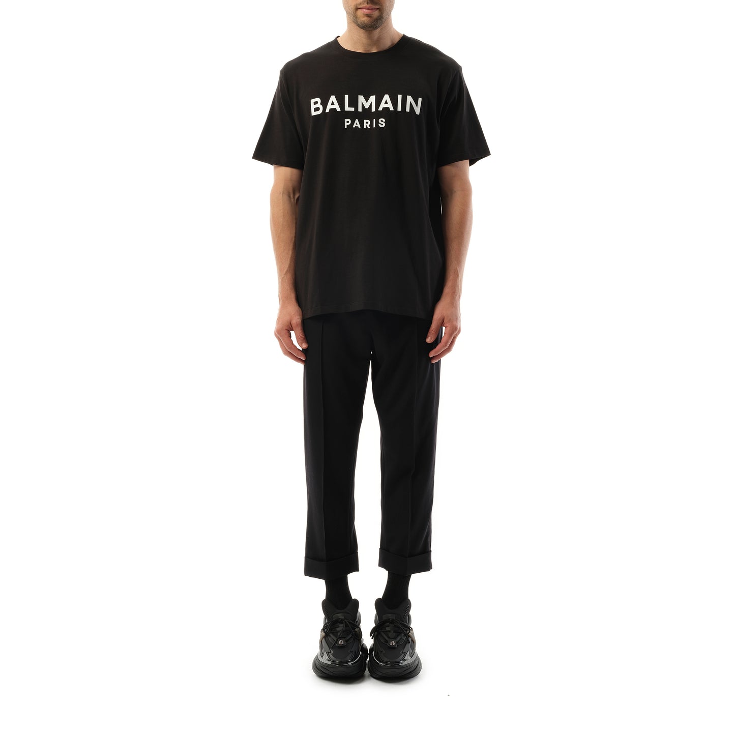 Balmain Print Reg Fit T-Shirt in Black/White