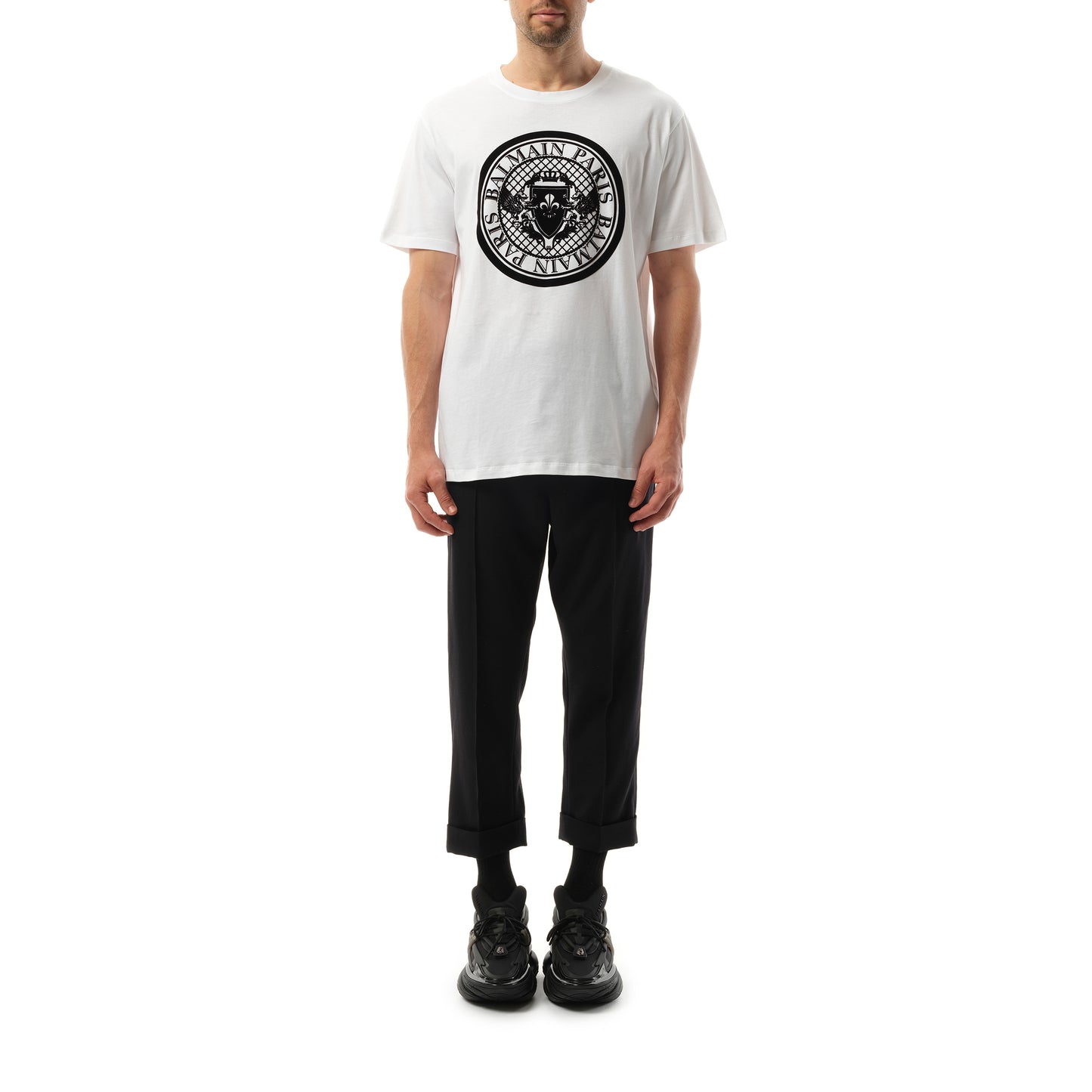 Coin Flock Reg Fit T-Shirt in White/Black