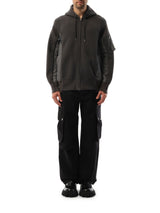 Sacai Sponge Sweat Nylon Twill Zip Hoodie in Charcoal Gray
