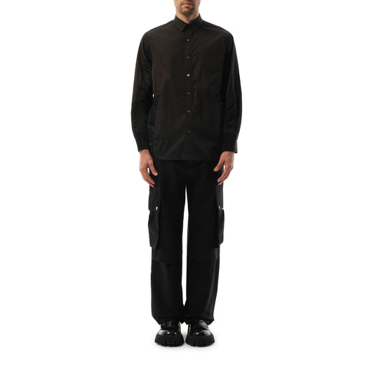 Cotton Poplin Nylon Shirt in Black