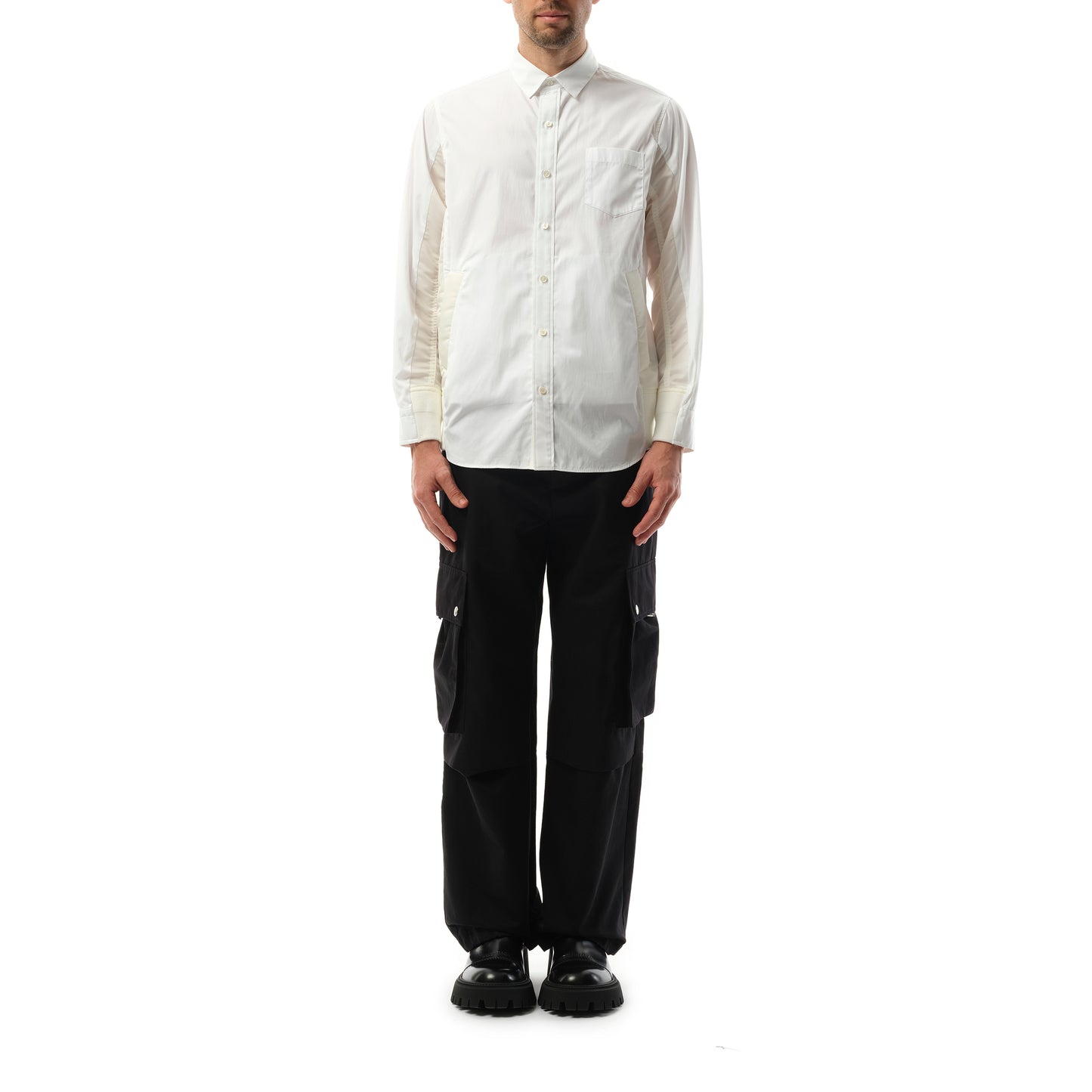 Cotton Poplin Nylon Shirt in Off White