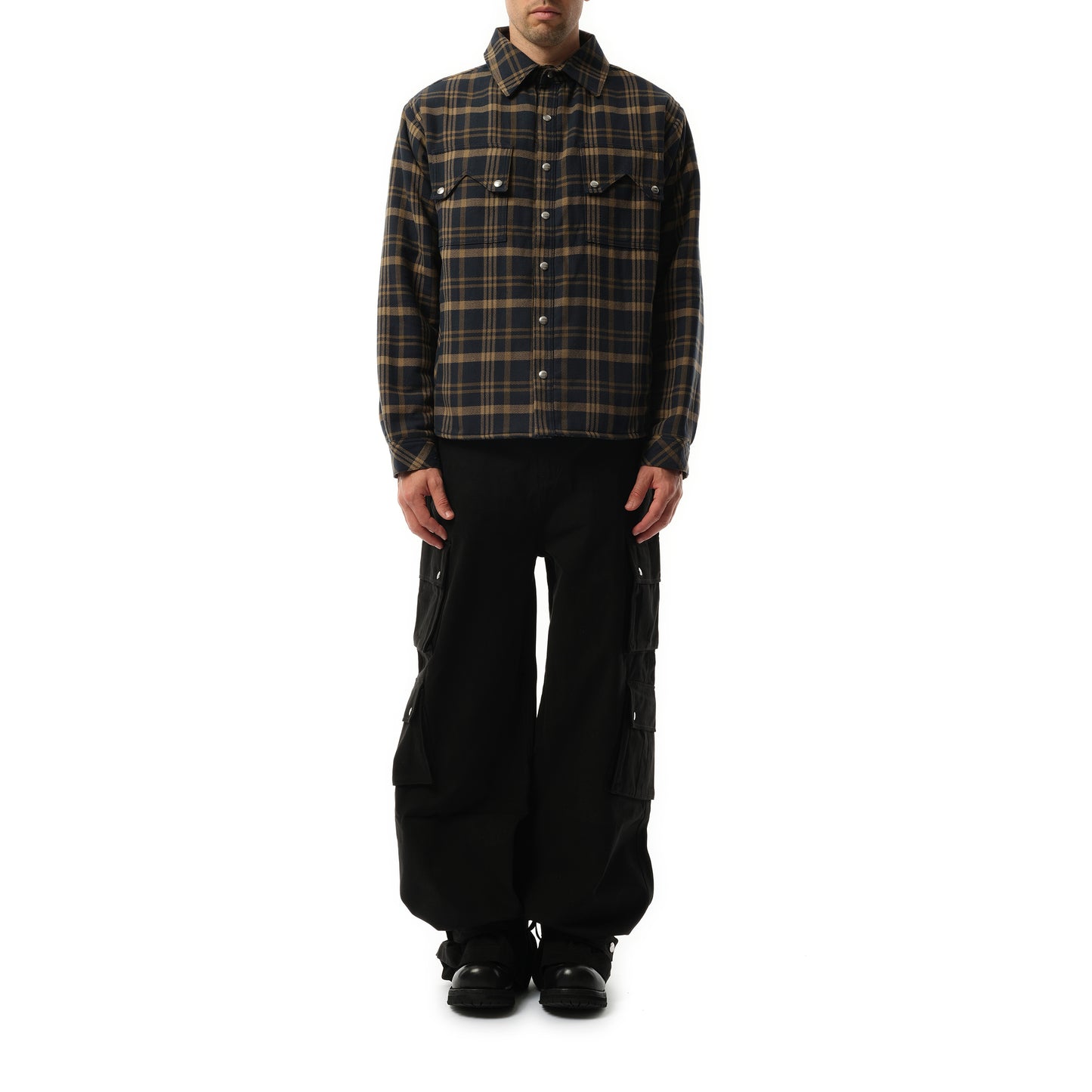 Flannel Sherpa Overshirt in Brown/Black