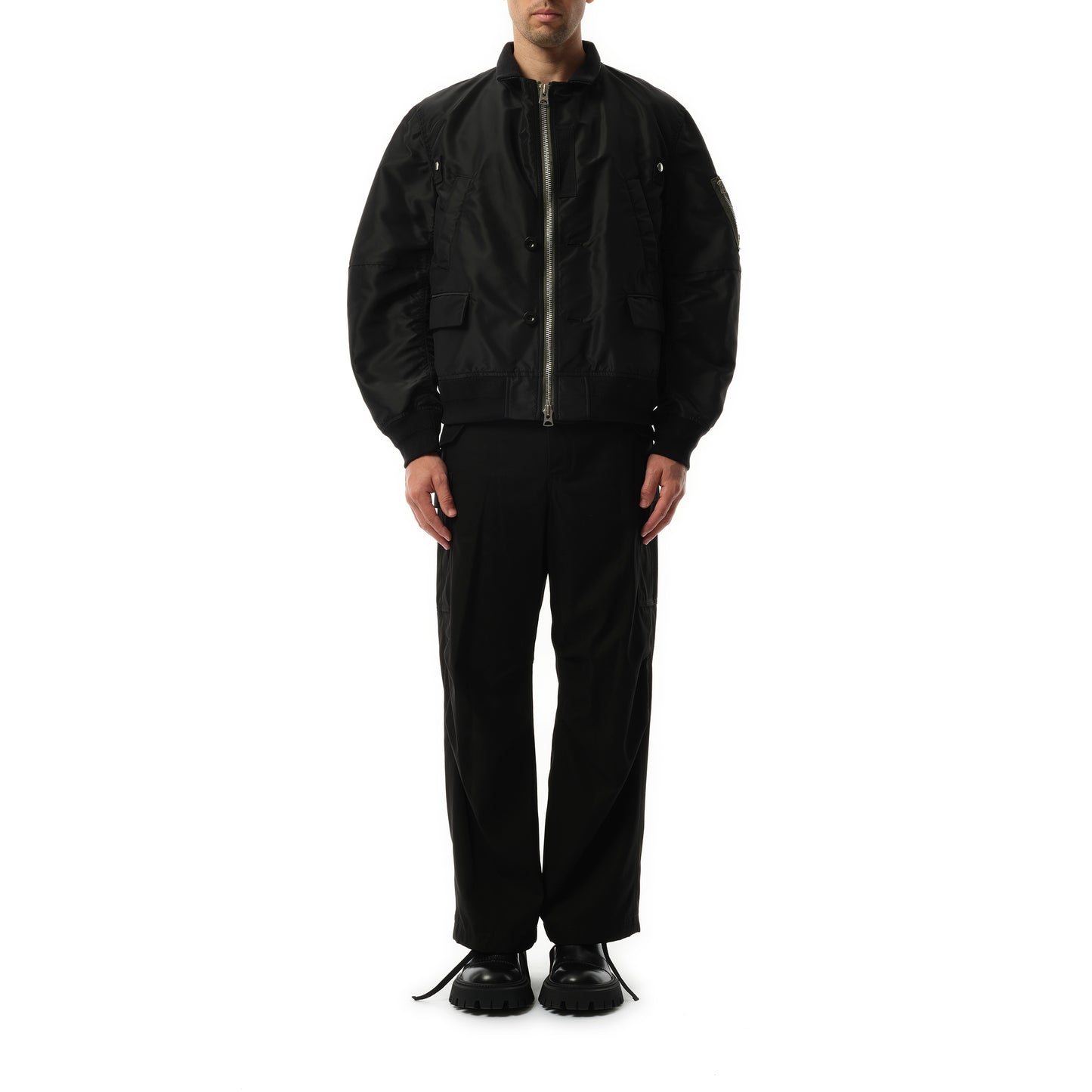 Nylon Twill Double Breasted Jacket in Black