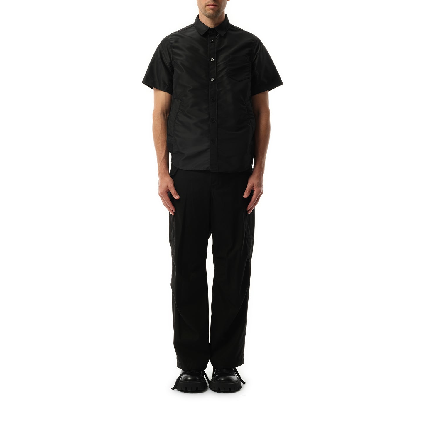 Nylon Twill Short-sleeve Shirt in Black