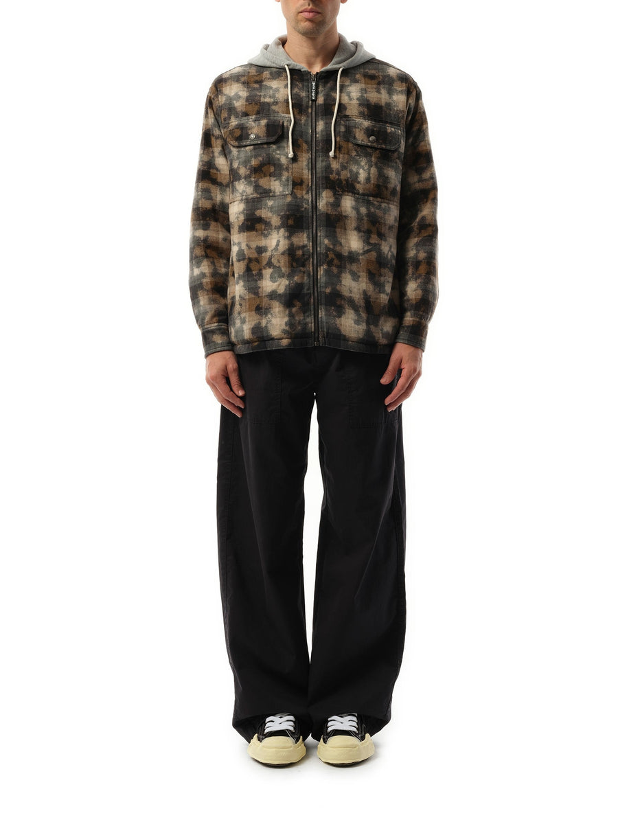 Palm Angels Curved Logo Check Overshirt in Grey/Off White
