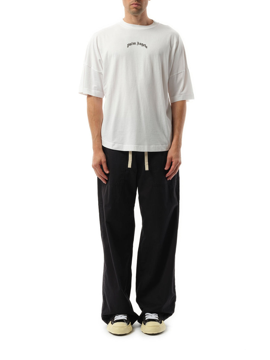 Palm Angels Back Curved Logo Over T-Shirt in Off White/Black