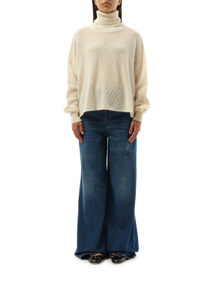 Chloe Fluffy Pointelle Sweater in Iconic Milk