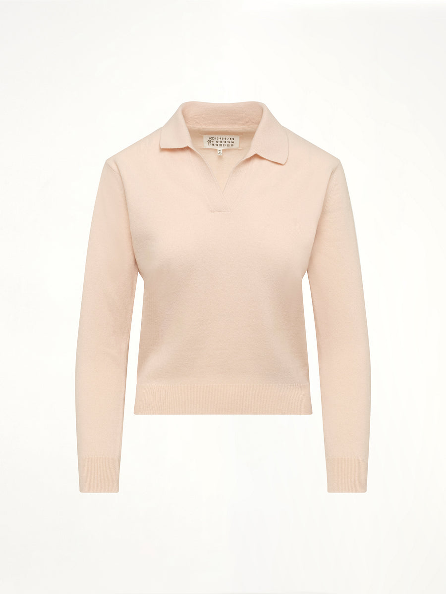 Lambswool Knit Polo in Pale Pink