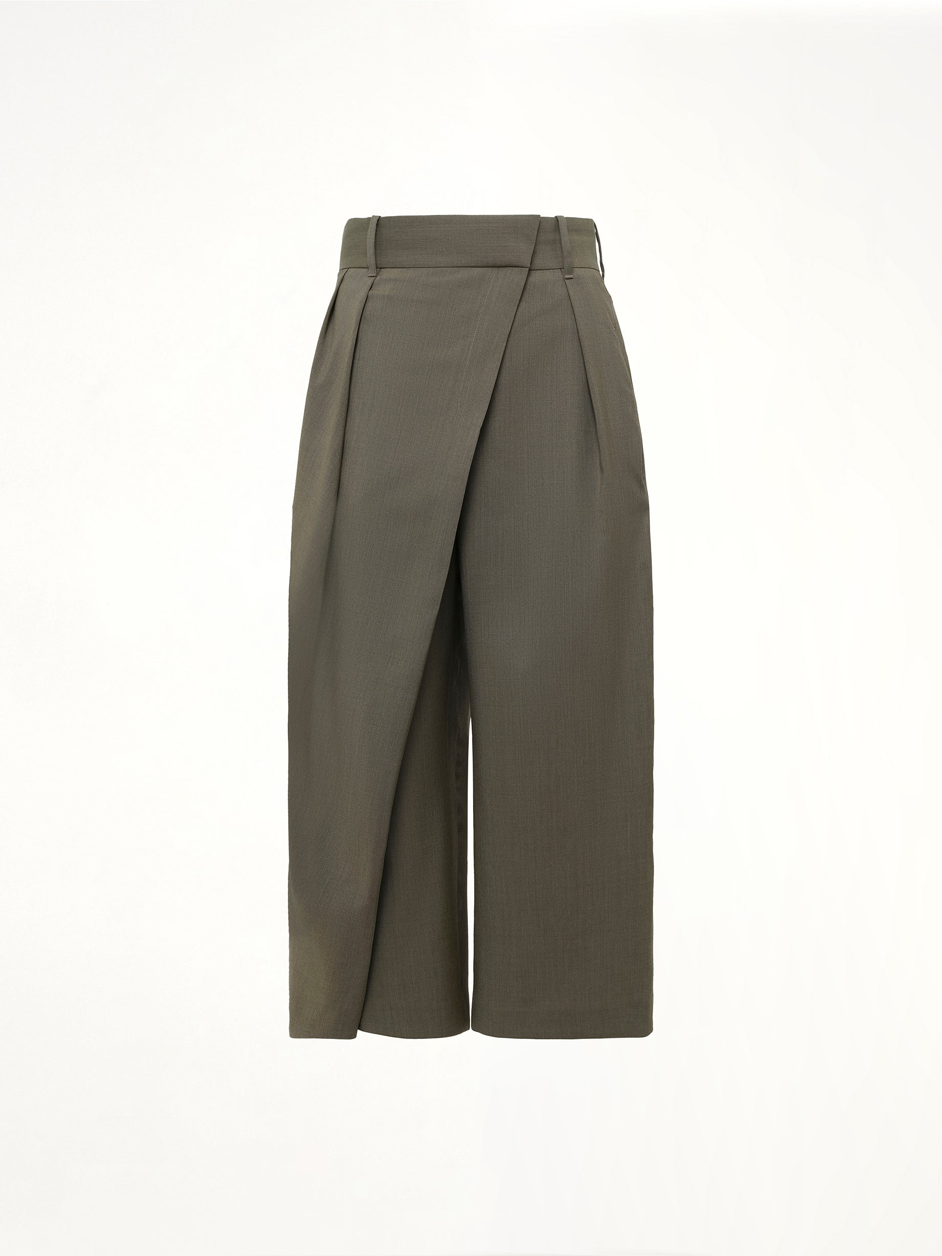 Cropped Wrap Trouser in Khaki Green