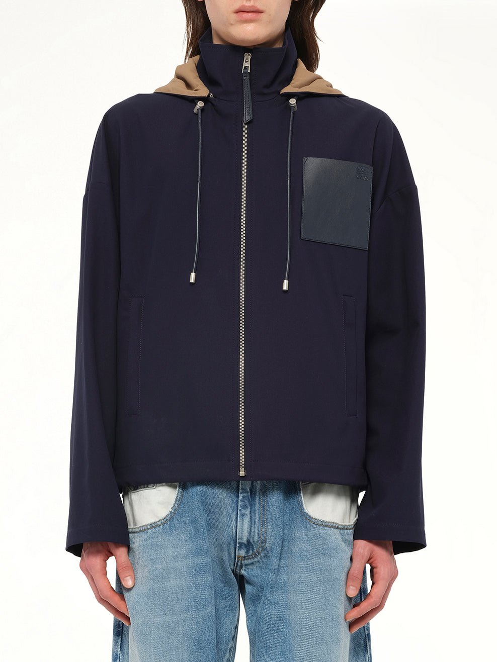 Hooded Jacket in Navy/Beige