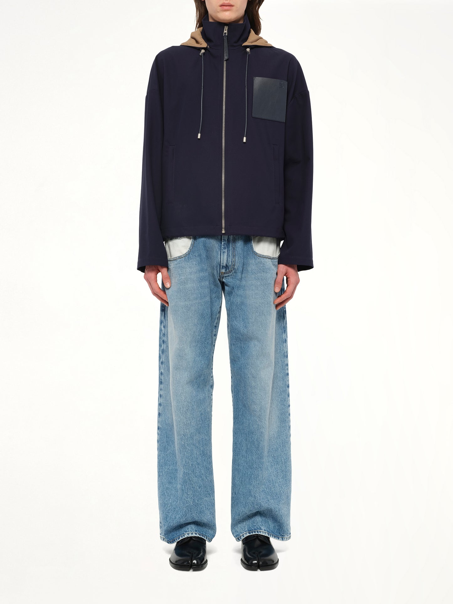 Hooded Jacket in Navy/Beige