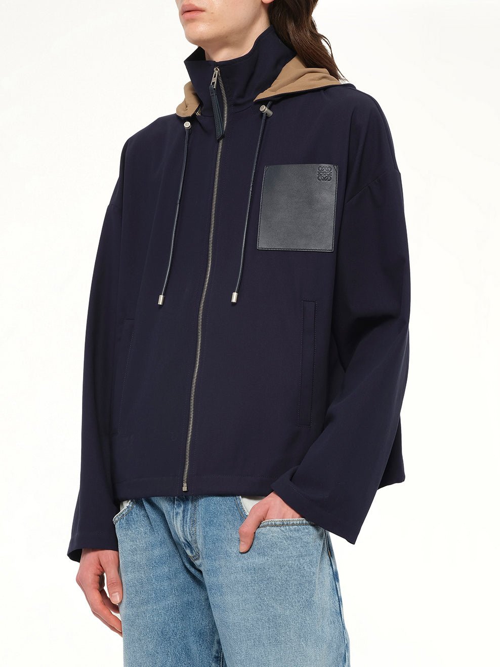 Hooded Jacket in Navy/Beige