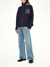 Hooded Jacket in Navy/Beige