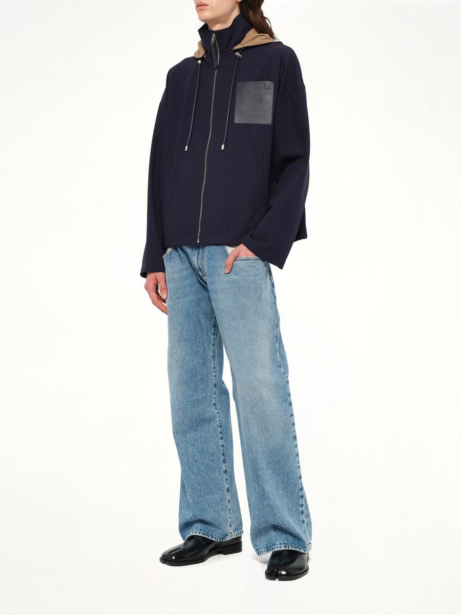 Hooded Jacket in Navy/Beige
