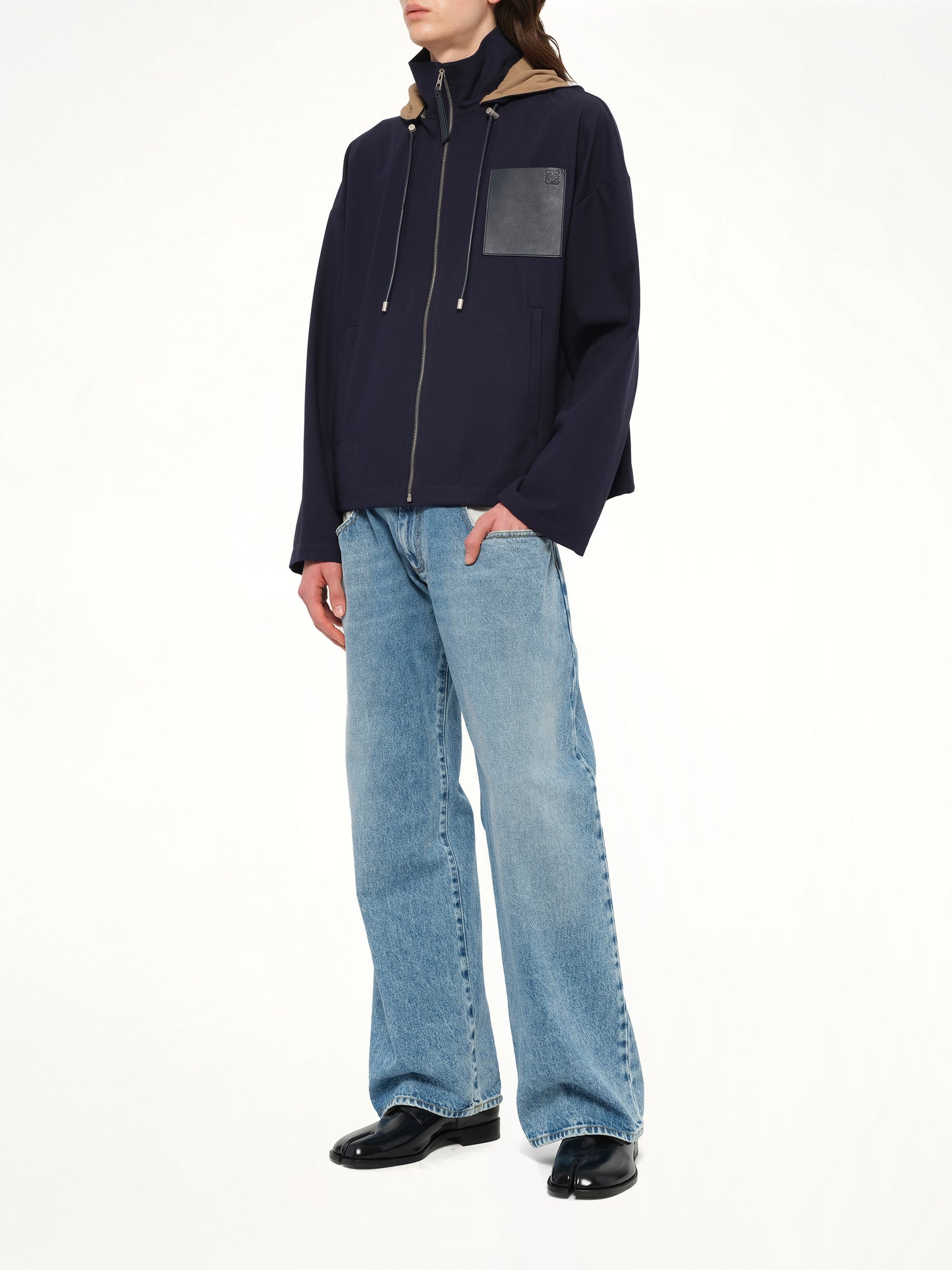 Hooded Jacket in Navy/Beige