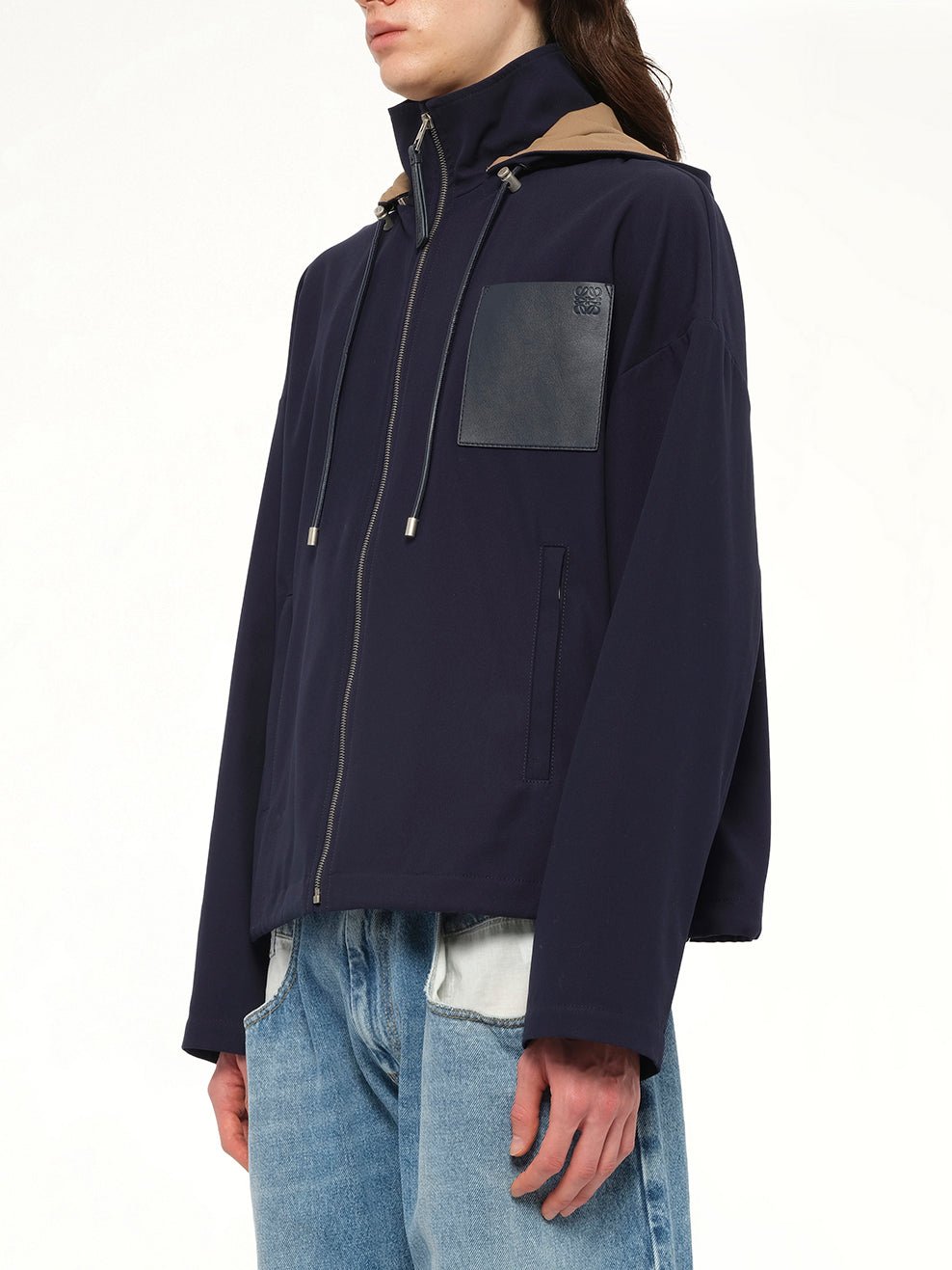 Hooded Jacket in Navy/Beige
