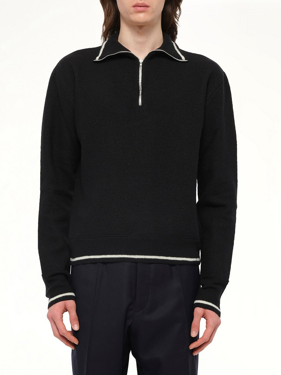 Gauge 14 Felted Zip Sweater in Black/Off White