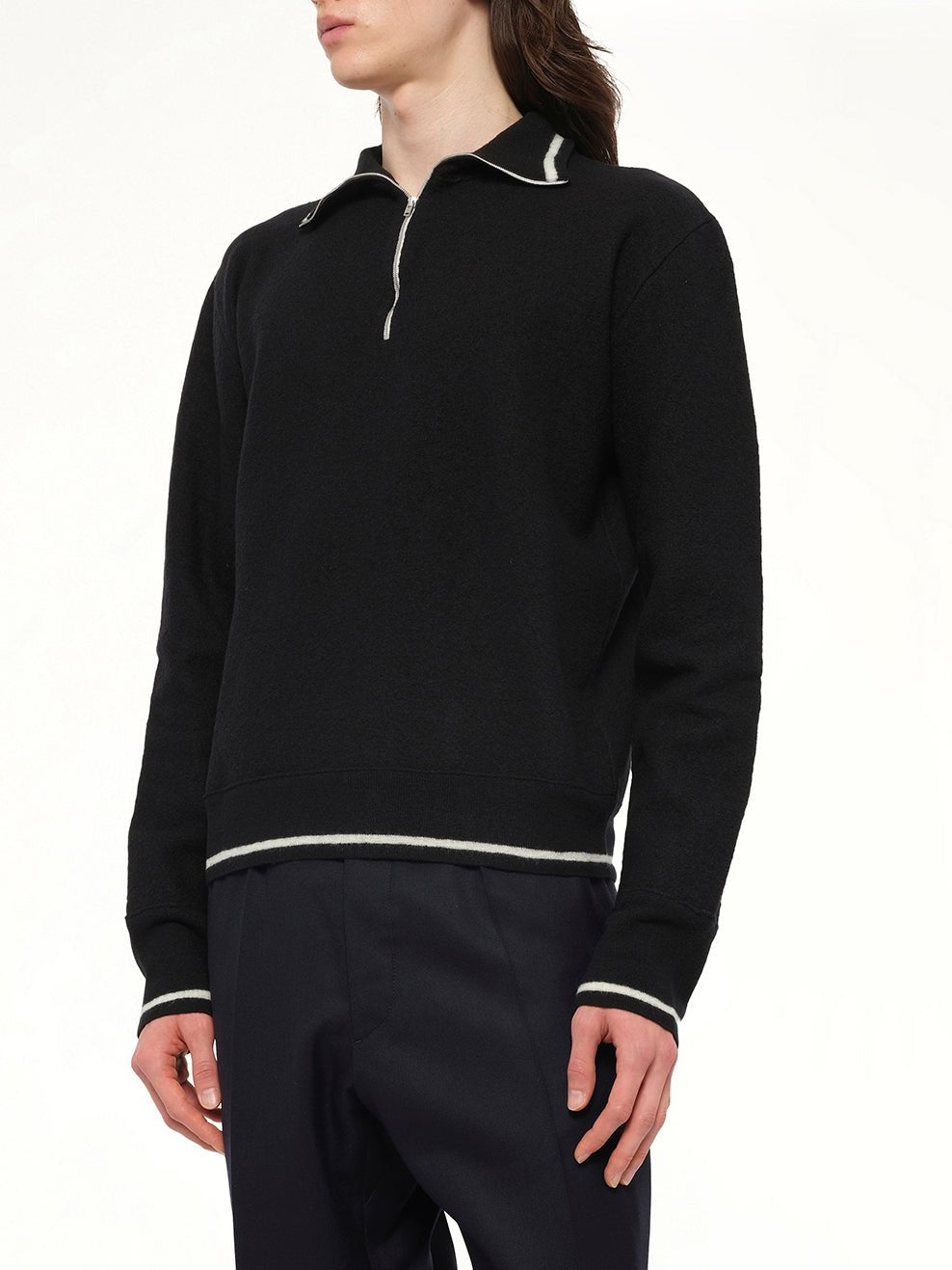 Gauge 14 Felted Zip Sweater in Black/Off White