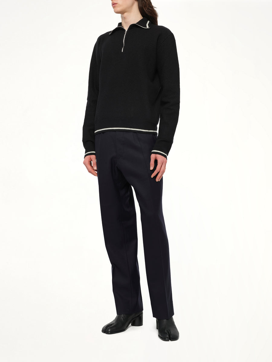 Gauge 14 Felted Zip Sweater in Black/Off White