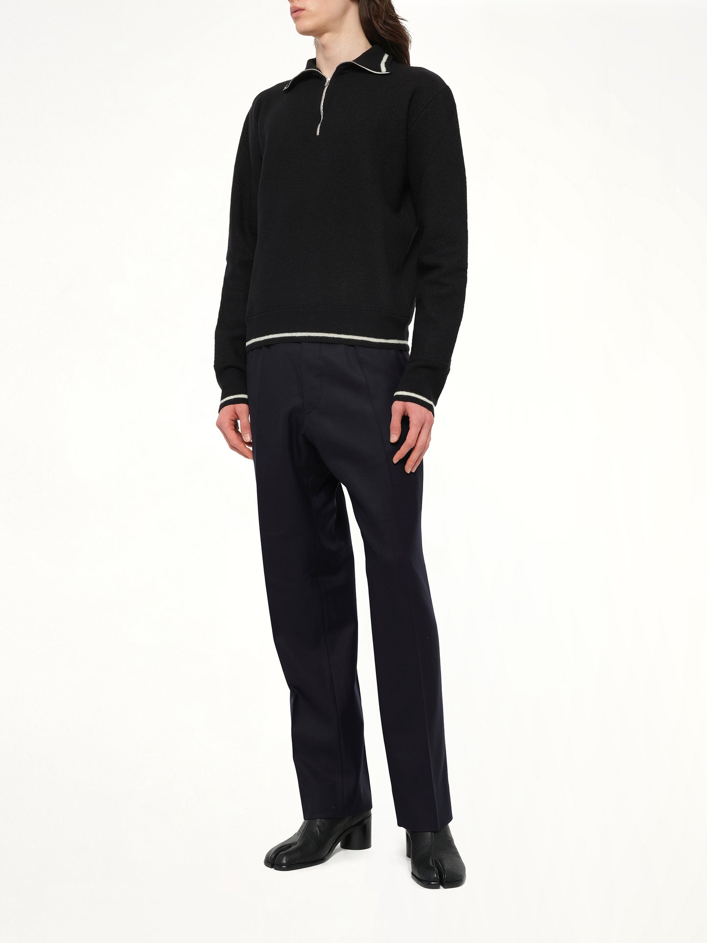 Gauge 14 Felted Zip Sweater in Black/Off White