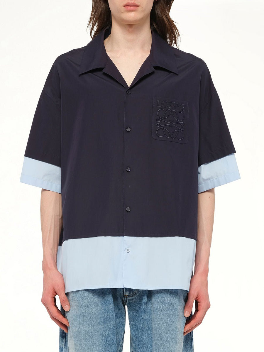Short Sleeve Shirt in Dark Navy/Light Blue