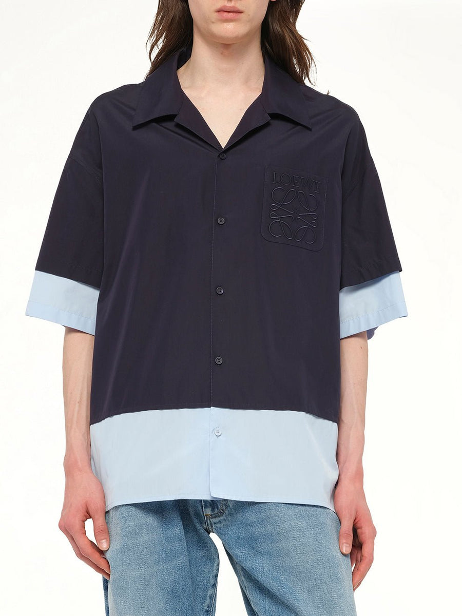 Short Sleeve Shirt in Dark Navy/Light Blue