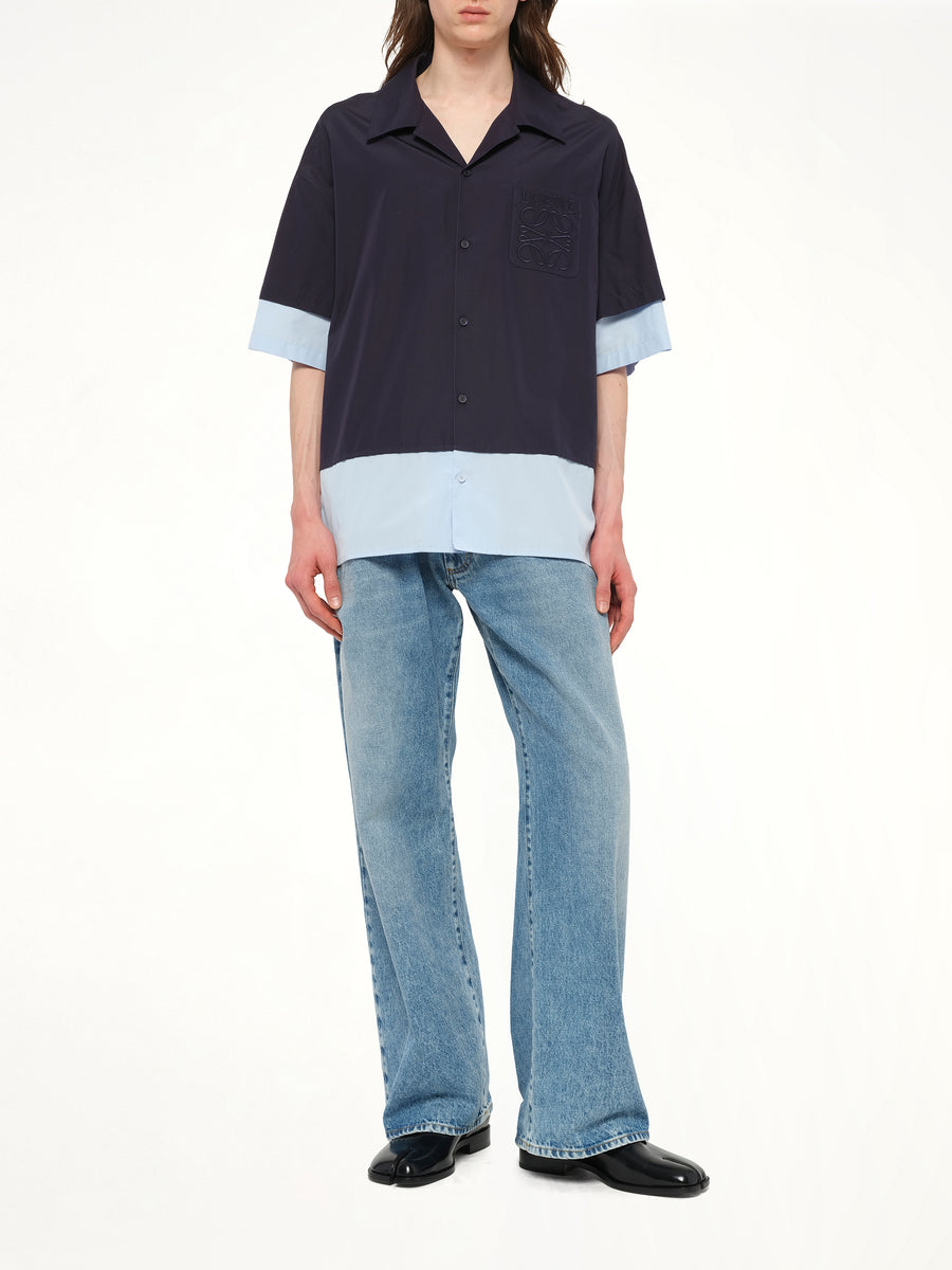 Short Sleeve Shirt in Dark Navy/Light Blue