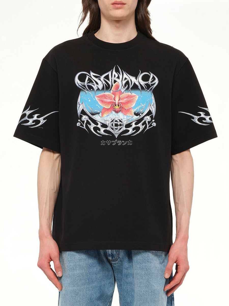 Blades Printed Oversized T-Shirt in Black