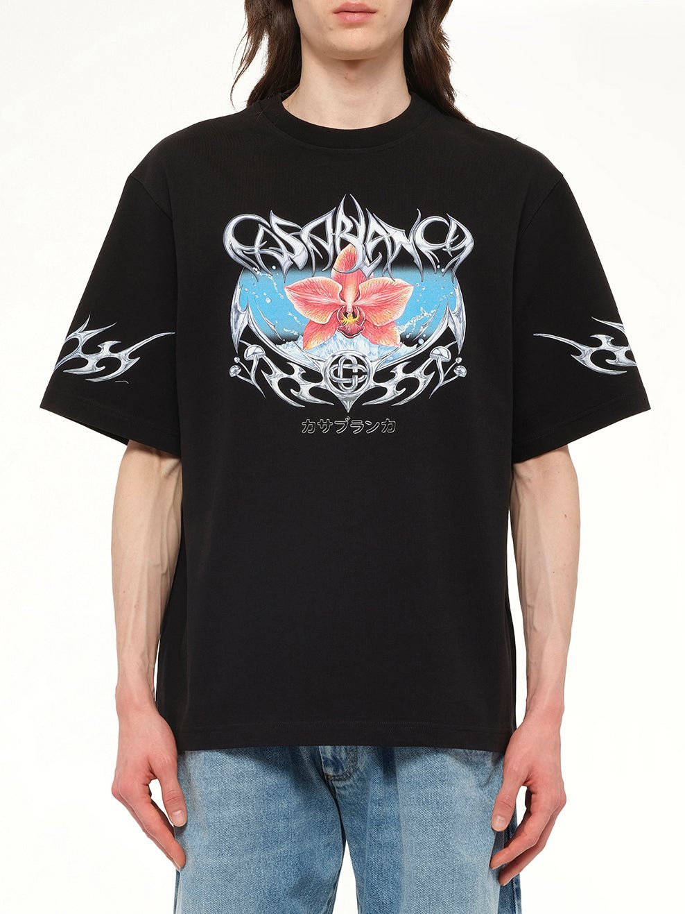 Blades Printed Oversized T-Shirt in Black