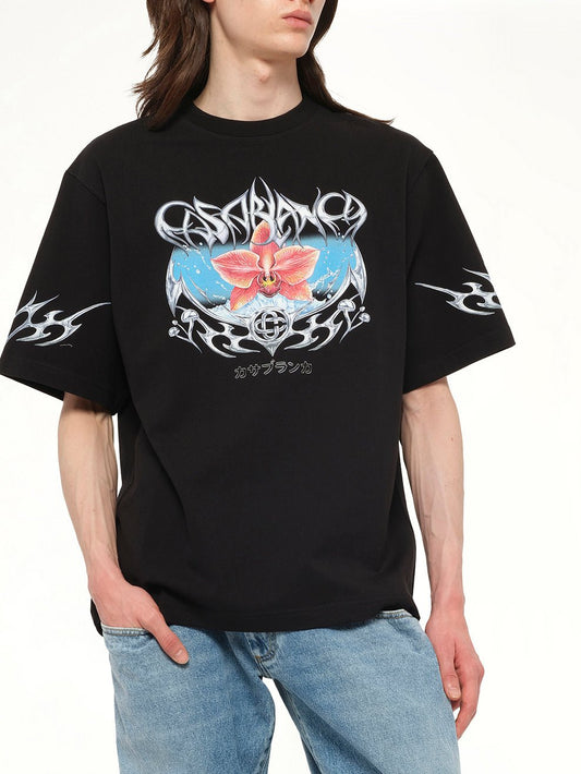 Blades Printed Oversized T-Shirt in Black
