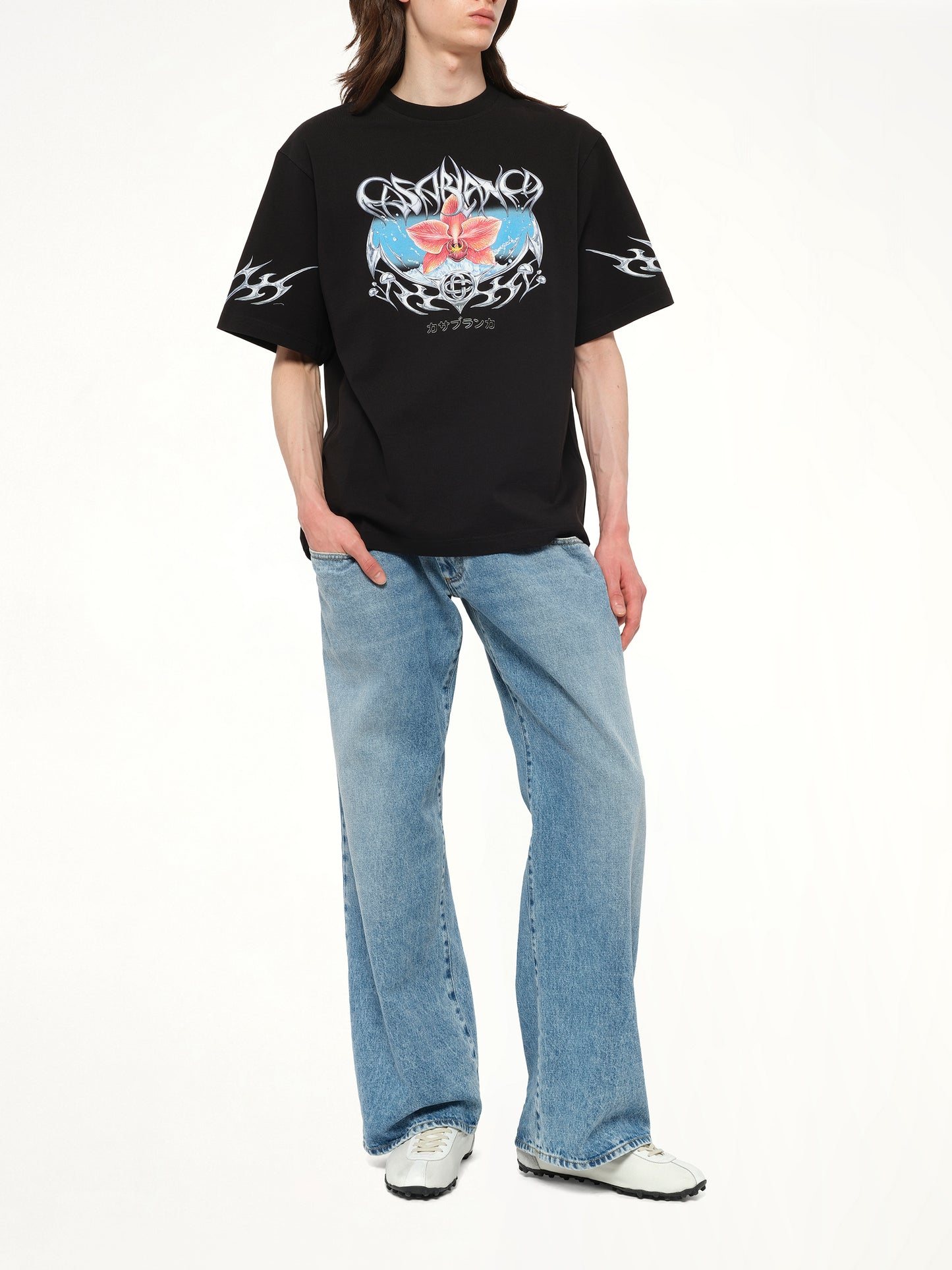 Blades Printed Oversized T-Shirt in Black