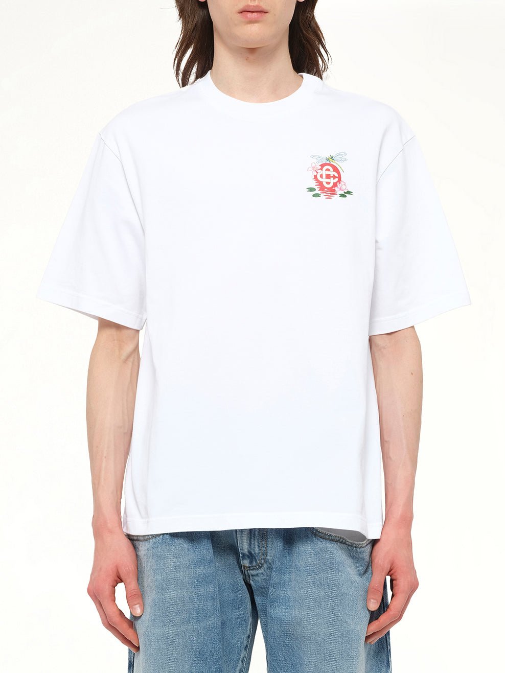 Dragonfly Floral Print T-Shirt in White