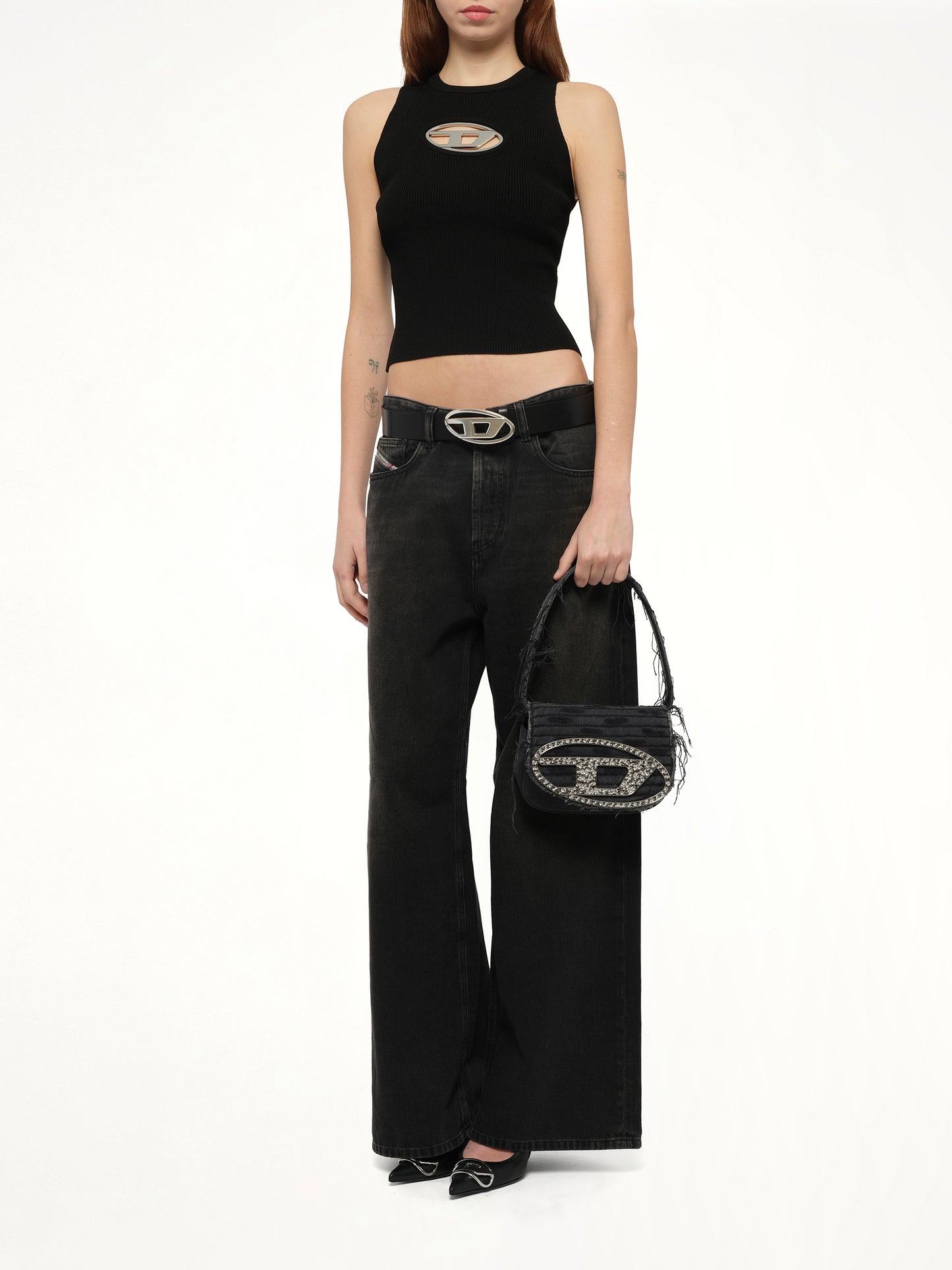 1DR Denim Shoulder Bag in Black