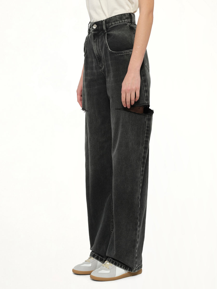 Slash Loose Fit Denim Jeans in Black
