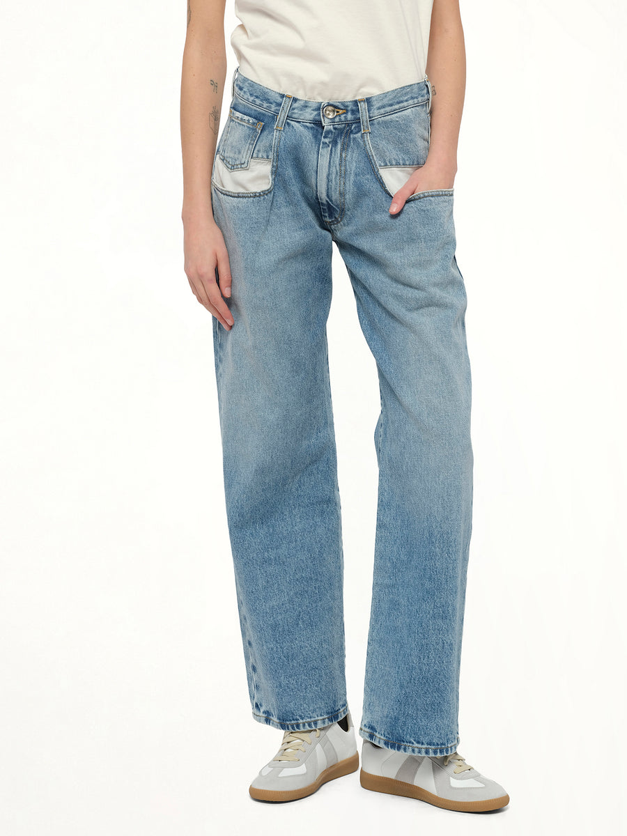 Straight Jeans with Contrasted Pockets