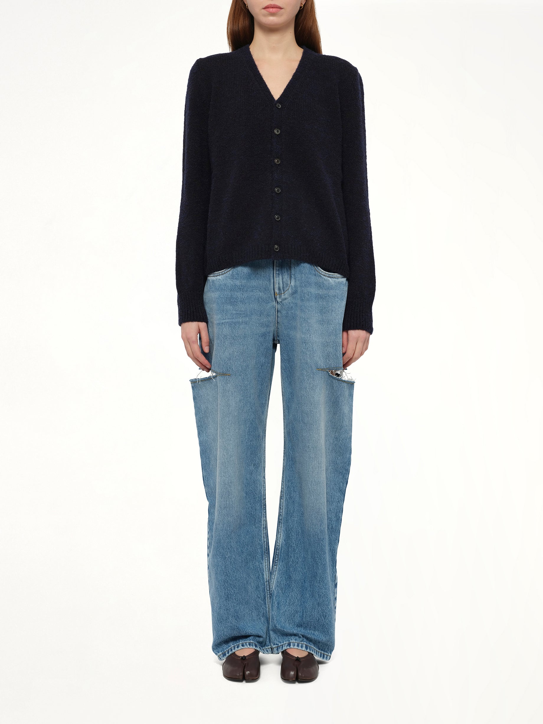 Gauge 5 Cardigan in Navy/Dark Brown