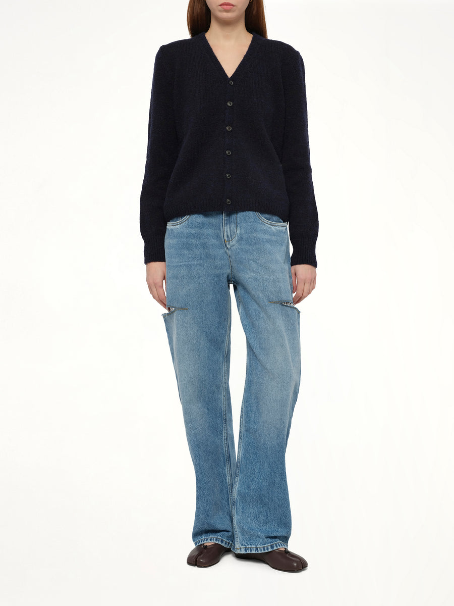 Gauge 5 Cardigan in Navy/Dark Brown