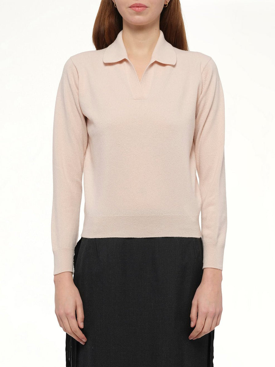 Lambswool Knit Polo in Pale Pink