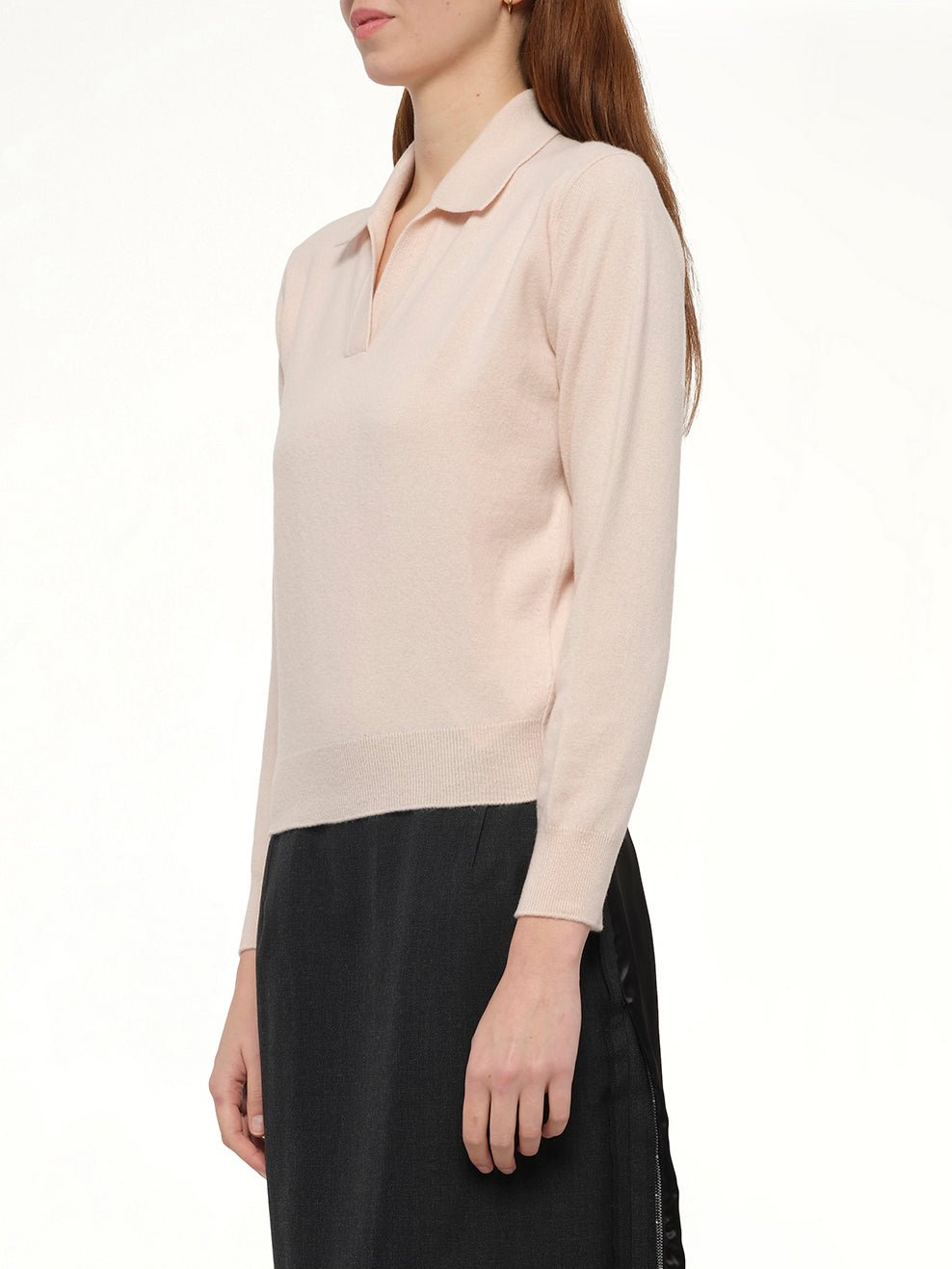 Lambswool Knit Polo in Pale Pink