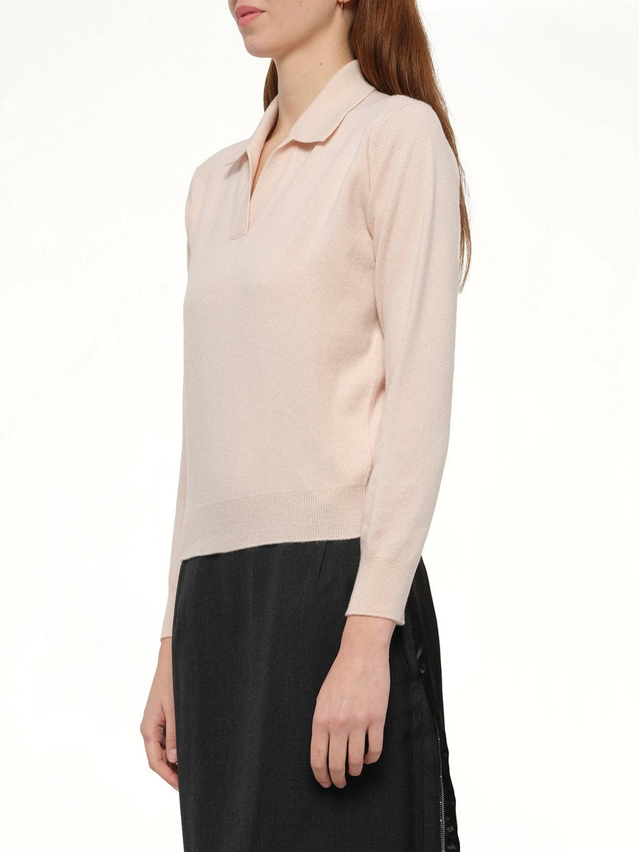 Lambswool Knit Polo in Pale Pink