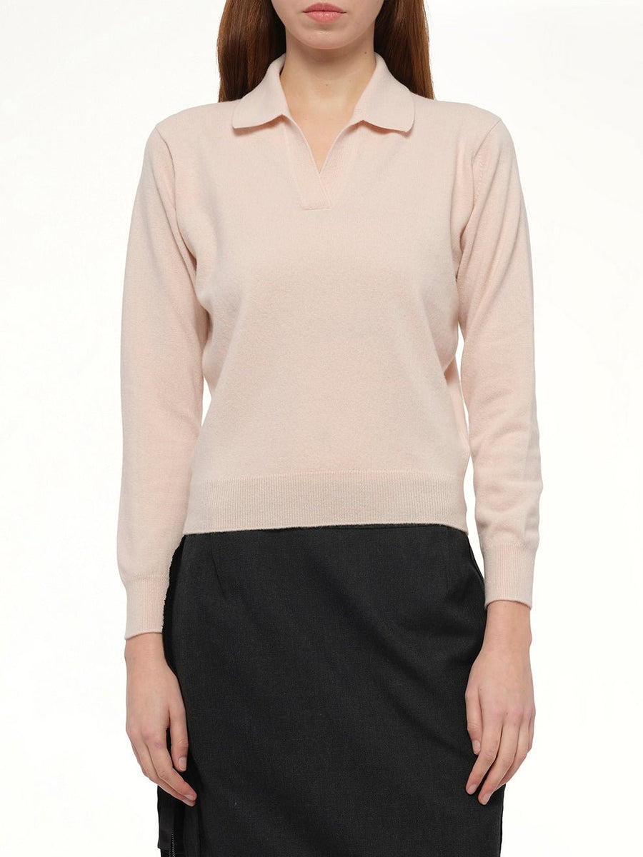Lambswool Knit Polo in Pale Pink