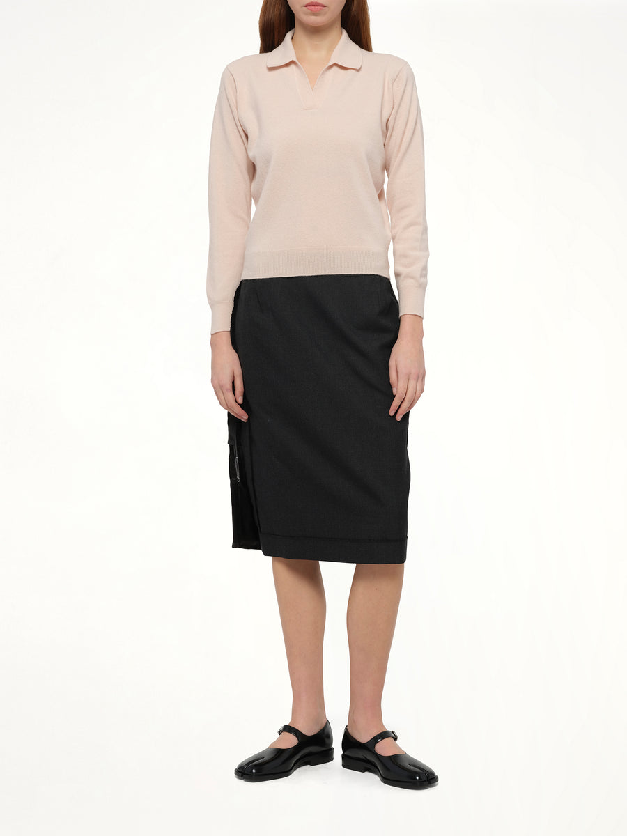 Lambswool Knit Polo in Pale Pink