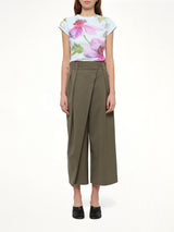 Cropped Wrap Trouser in Khaki Green