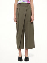 Cropped Wrap Trouser in Khaki Green