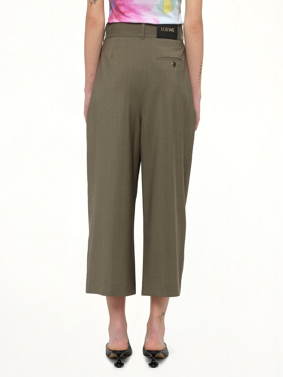 Cropped Wrap Trouser in Khaki Green