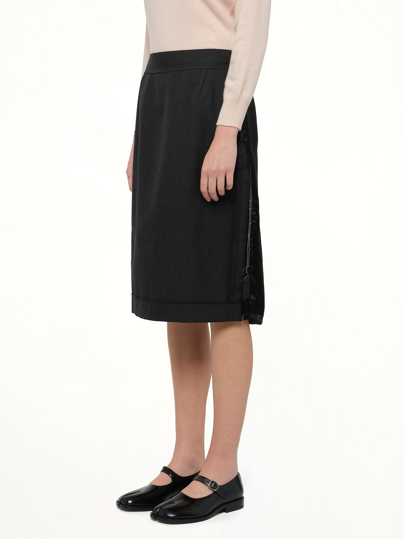 Midi Skirt in Carbon Melange/Black