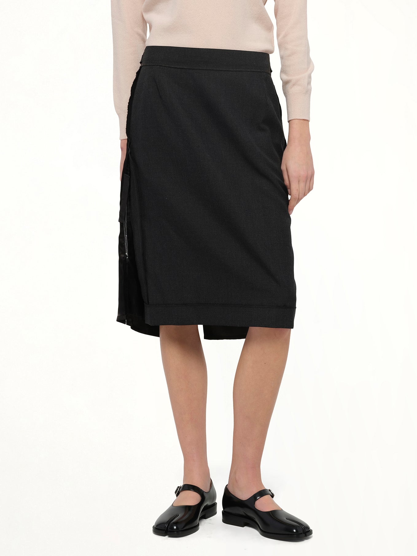 Midi Skirt in Carbon Melange/Black