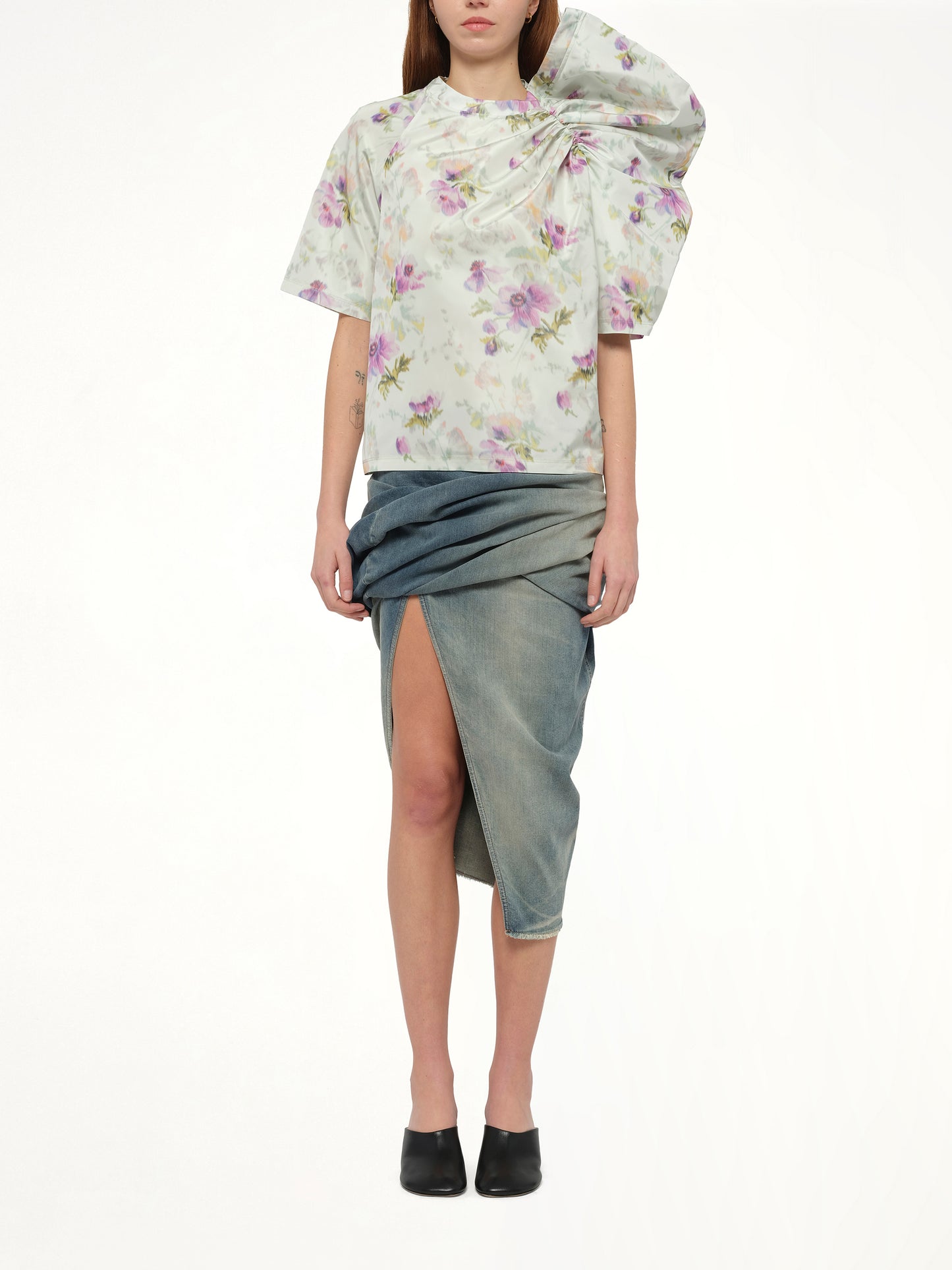 Draped Top in Light Blue/Multicolour